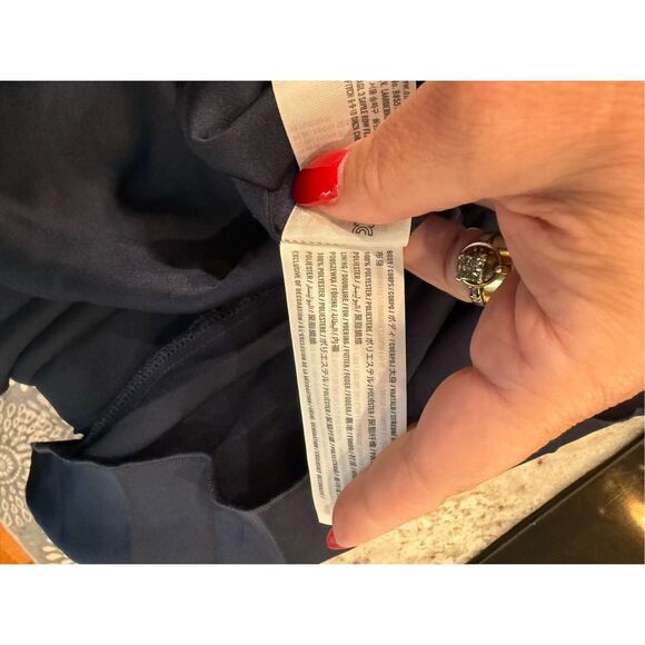 Abercrombie & Fitch Navy Satin Pleated Open Sided Long Sleeve Dress sz MT NWT - Picture 9 of 9